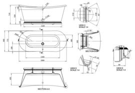 KSB0018, Boat bad 182cm,  wit, Klassiek Vrijstaand Bad