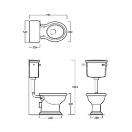SLA0228b Landelijke toilet inclusief laaghangend reservoir, PK