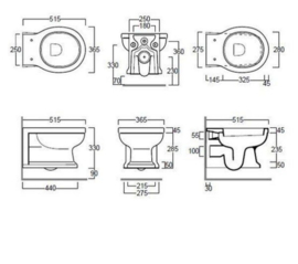 LO002S Londra zitting wand LO918 wandtoilet, verchroomde scharnieren
