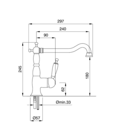 KSOX6 -382  Klassieke keuken mengkraan 1- gats met draaibare uitloop en witte handel, chroom