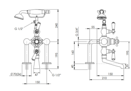 Klassieke thermostatische badkraan in verouderd messing TH001 Kenny and Mason Thames serie