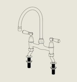 Barber Wilsons Keukenkraan BW1010 chroom , met witte hendels, hartmaat 20,5cm