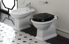 LA006BR retro zwarte toiletzitting met bronzen scharnieren en greep