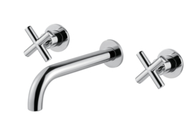 Inbouw mengkraan Chap 369 met moderne vintage Cross 2-knops, 3- gats inbouw met uitloop 23cm cm , chroom.