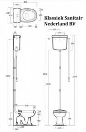 AR801 Klassiek toilet met hooghangende keramische stortbak, vloeruitlaat AO