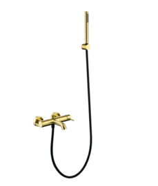 Industriële, design badmengkraan, wand model, uit de Tortu serie in PVD 5 kleuren
