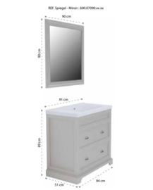 Klassiek badmeubel KSM0063 met laden Trenton serie 91cm
