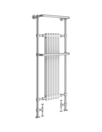 Klassieke handdoekradiator KSR007 chroom met wit blok en compleet met 2 kranen