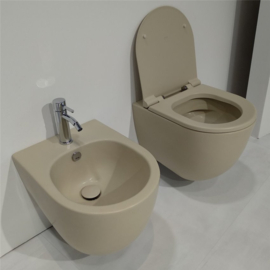 Wandtoilet Vignoni zonder spoelrand in mat mocca en andere kleuren inclusief soft close zitting