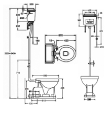 BURT60-02 Burlington toilet met AO aansluiting, mat zwart reservoir en verchroomde valpijp