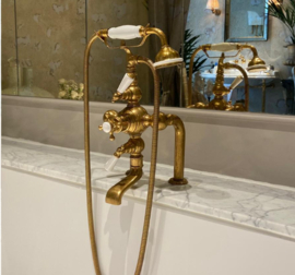 Klassieke thermostatische badkraan in verouderd messing TH001 Kenny and Mason Thames serie