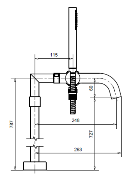 Industriële badmengkraan set MB4503 op poten voor montage naast een bad, chroom