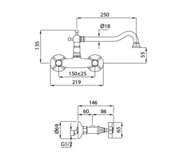 Klassieke keukenkraan wandmodel KS2252, chroom