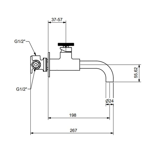 retro industriële wastafelmengkraan inbouw MB4506 van de 1950 serie, uitloop 20cm, chroom