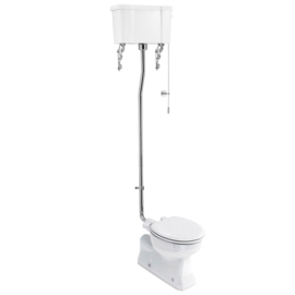 BURC5-19 Burlington toilet pot met vloer aansluiting en hooghangend keramisch reservoir met dubbele spoeling