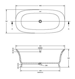 KSB0024 Klassiek landelijk vrijstaand ligbad 155cm in retro stijl.