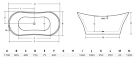 KSB0058 klassiek vrijstaand bad 170 x 80cm, wit