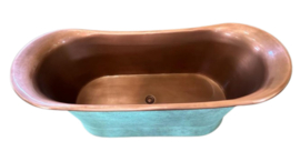 Koperen bad met hoge plint "MacMargaret" met groene oxidatie en verouderd koper 188cm , KSB0085