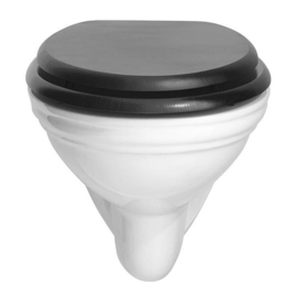 KSTHZ002BL  mat zwarte toiletzitting met houtnerf en vergulde soft close scharnieren