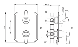 Klassieke inbouwdouche set MB2144 met sproeikop met 4 nozzles, chroom