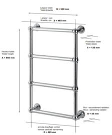 klassieke handdoekverwarming KSRA002  wandmodel INCL. kranen chroom