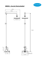 MB8202 Klassieke douchekraan met thermostaat compleet met hoofddouche 20cm  en handdouche