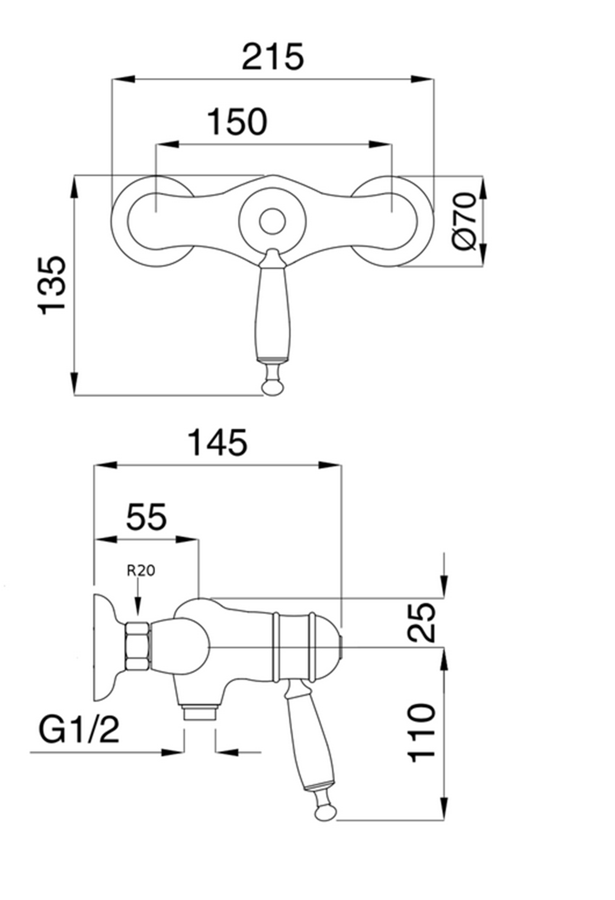 KKSOX6-335 klassieke thermostatische douchekraan met glijstang set chroom
