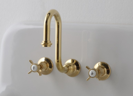 retro inbouw kraan chroom, met hoge uitloop 15cm en keramische grepen in kleur