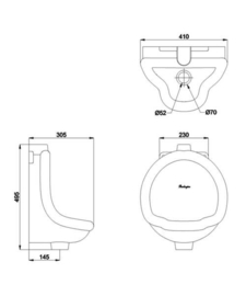 Klassiek urinoir ( waterloos) KSU002 met inbouwbeugel en verchroomd sifon