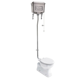 BURC5-19 Burlington toilet pot met vloer aansluiting en hooghangend keramisch reservoir met dubbele spoeling