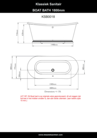 KSB0018, Boat bad 180cm,  wit, Klassiek Vrijstaand Bad