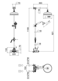 Klassieke douche thermostaatkraan MB8201-300 set met 30cm douchekop, chroom