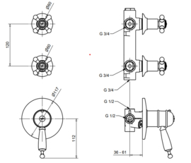 Klassieke inbouw thermostaatkraan set compleet KSOX6-308, chroom