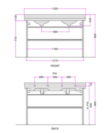 KSM0041 retro badmeubel 130cm met retro frame compleet, chroom