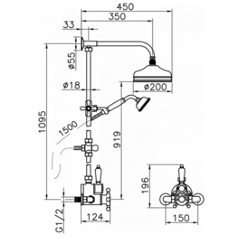 MB8203 klassieke thermostaatkraan met 20cm douchekraan en handdouche chroom