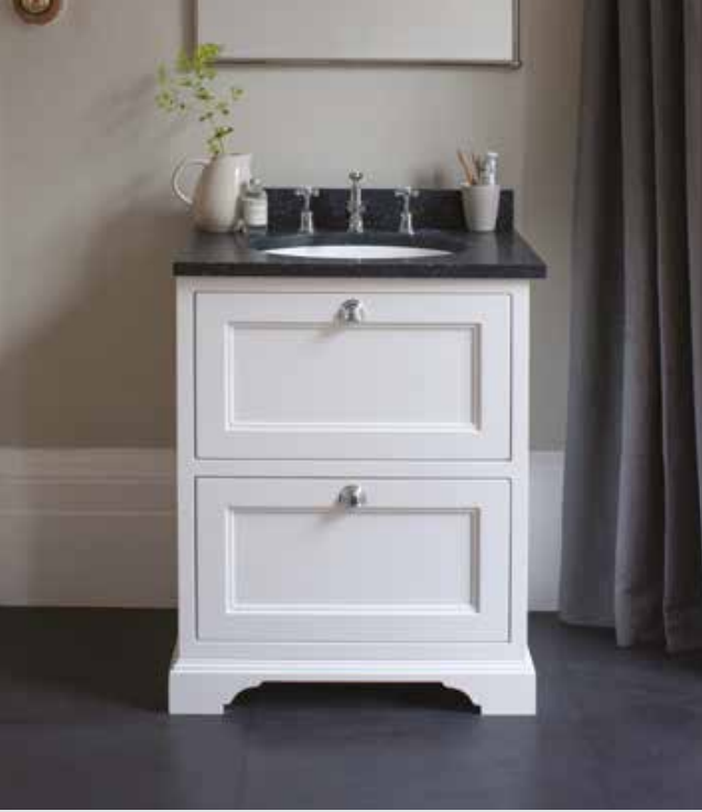 Klassiek Badmeubel Burlington FF9W-BC66 met 2 laden en een carrara look bovenblad, wit
