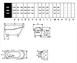 KSB0003 klassiek vrijstaand gietijzeren bad op pootjes  170cm model Slipper