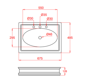 Klassieke opbouw wastafel "Majerling" met 1 of 3 kraangaten