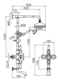 Klassieke douche en badkraan combinatie MB8211