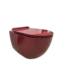 Wandtoilet rimless Vignoni in Rubino glans Bordeaux compleet soft close  toiletzitting