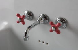 retro inbouw kraan chroom, met rechte uitloop 15cm en keramische grepen in kleur