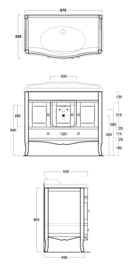 KSMAR 0010 klassiek badkamermeubel 105cm , 3 deurtjes en een lade, zwart