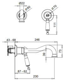 KSOX6-346 klassieke inbouw wastafelkraan  chroom, uitloop = 23cm