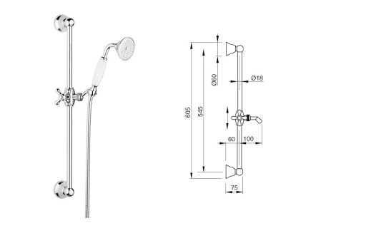 KSOX6-333 klassieke  Inbouw thermostaatkraan met een 44cm  inbouw douchekop