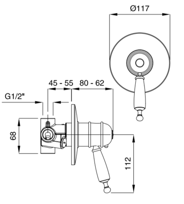 KSOX6-333 klassieke  Inbouw thermostaatkraan met een 44cm  inbouw douchekop