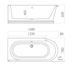 Klassiek douche hoekbad KSB0031 LINKS 170cm, wit met kleur optie