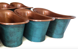 Koperen bad met hoge plint "MacMargaret" met groene oxidatie en verouderd koper 188cm , KSB0085