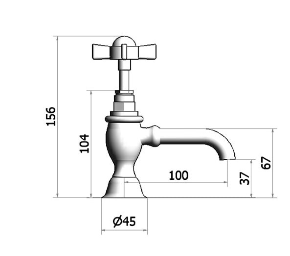 Klassieke fonteinkraan MB2115BL  met 10cm uitloop met zwarte hendel, chroom ( A.2.4 )