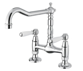KSKE491RE klassieke keukenkraan, brugmodel, met witte hendels, 15cm hartmaat