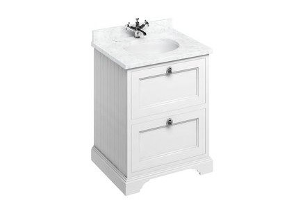 Klassiek Badmeubel Burlington FF9W-BC66 met 2 laden en een carrara look bovenblad, wit